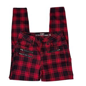 Hot Topic Black Red Plaid Emo Super Skinny Jeans 5